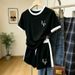 Women's Summer Casual Color Block T-Shirt And Shorts Set Neckline Short Sleeve Fashionable Versatile Print 8010_ecoleips.com