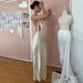 Women Glamorous Floor‑Length Dress With Solid Tone, Deep Plunging V‑Neck, Halter Tie‑Up Straps & Open‑Back Detail_ecoleips.com