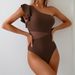 Women's One Piece Swimsuit 2025 Quick Drying Ruffled One Shoulder European American Style Cross Border Huludao Swimwear_ecoleips.com
