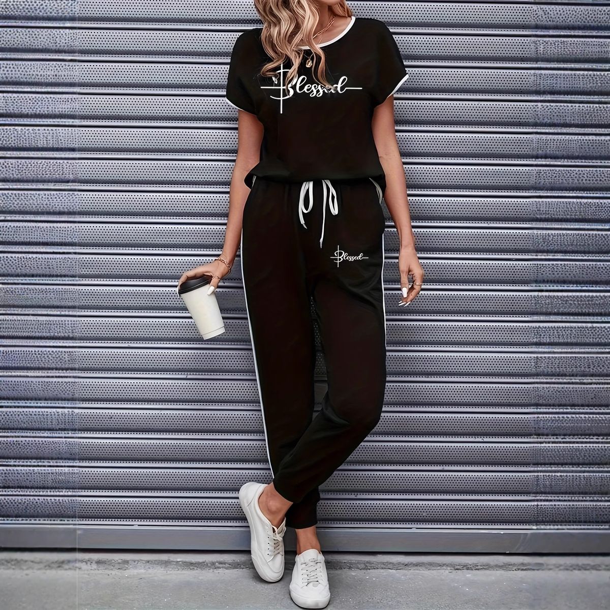 Color Block Trim Casual Suit For Women American Style Simple Loose Fit Short Sleeved Set Spring Summer Autumn New_ecoleips.com