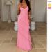 Women's Backless Halter V Neck Maxi Dress Off Shoulder Wavy Fitted Side Slit Spring Summer Fashion_ecoleips.com