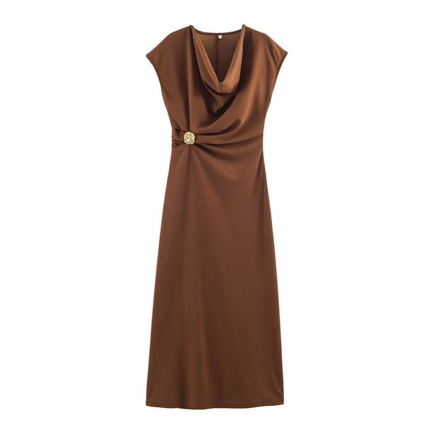 Women's Elegant Pleated Sleeveless Dress Fashionable European American Style Autumn_ecoleips.com