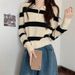 2023 New Style Coat Zipper Sweater Base Shirt Inner Layer Striped Knitwear Women Autumn Long Sleeve Top Winter_ecoleips.com