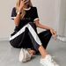 Summer Trendy Women's Two Piece Set Short Sleeved Top And Full Length Pants Casual Fashion Polyester Print Cross Border_ecoleips.com