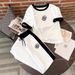 Women's Casual Sporty Two-Piece Set Short Sleeve Top Comfortable Pants Black White S XL_ecoleips.com