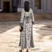 Women's Clothing V Neck Satin Jacquard Muslin Dress Handmade Beaded Elegant Long Sleeve Dress_ecoleips.com
