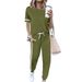 Women's Casual Two-Piece Set: Short Sleeve Tee With Stripe Accents & Drawstring Jogger Pants, Relaxed Fit Loungewear Outfit_ecoleips.com