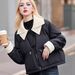 Women's Clothing PU Puffer Jacket With Knit Collar, Short Winter Coat, Warm Quilted Outerwear, Stylish Faux Leather Jacket For Casual & Office_ecoleips.com