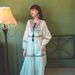 Cotton Linen Long Ethnic Style Lantern Sleeve Loose A-Line Tummy-Hiding Slimming Mid-Length Dress_ecoleips.com
