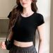 Slim-fit Open-button Top Design Simple Summer Short-sleeved Sense Casual Versatile Short T-shirt Women's New Spice Girls_ecoleips.com