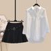 Women's Clothing Summer New Fat Mm High End Temperament Versatile Shirt Suspenders Pleated Skirt Three Piece Set_ecoleips.com