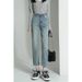 Spring And Autumn New Popular Straight-Leg Jeans For Women, High-Waisted, Loose, Slimming, Light-Colored, Nine-Point_ecoleips.com