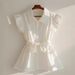 Women's Clothing Super Beautiful Unique Small Shirt Lady Temperament Beautiful Fairy Small Flying Sleeves Top Waist White Shirt Summer_ecoleips.com