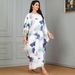 Muslim Dress Women Elegant Printed Dubai Abaya Dress – Batwing Sleeve Muslim Robe For Women, Flowy Long Dress With Middle Eastern Floral Design_ecoleips.com