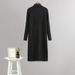 Women's Elegant Knitted Sweater Dress High Neck mid Length Base Dress for Autumn Winter below the Knee_ecoleips.com