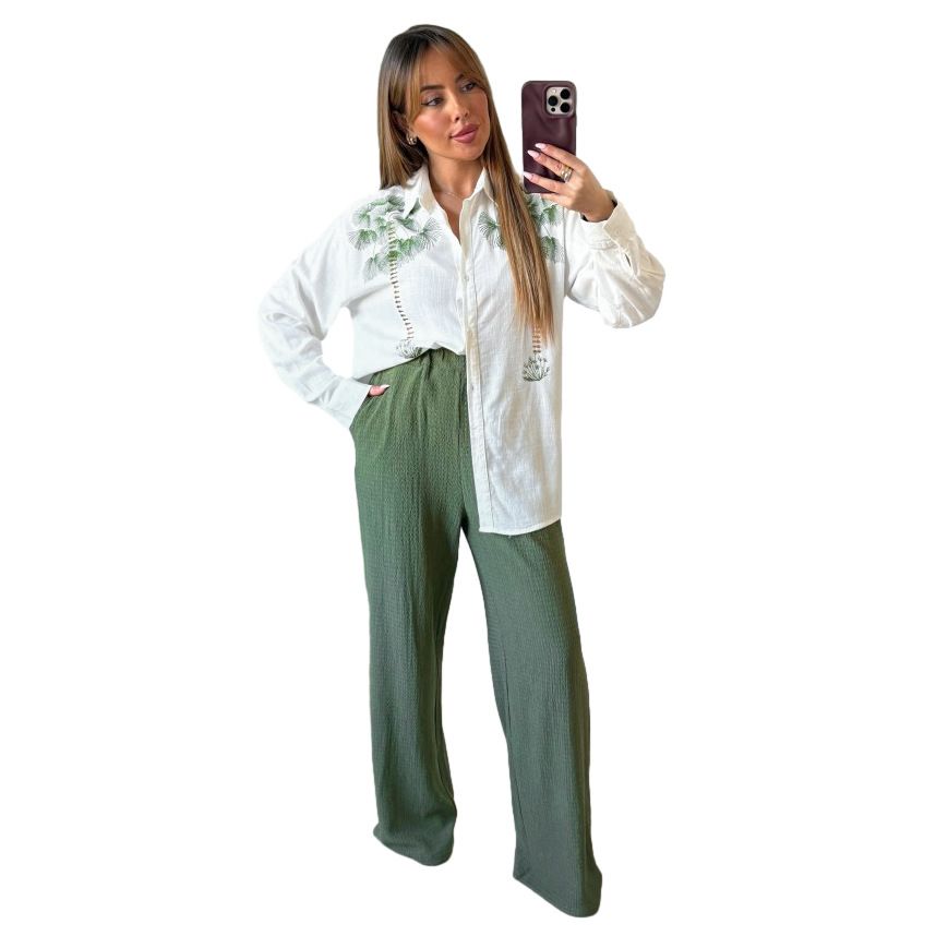 Women's Fashion Casual Printed Two Piece Set Long Sleeved Trousers Single Breasted Loose Fit_ecoleips.com