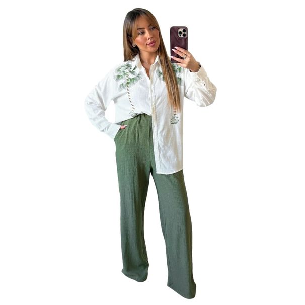 Women's Fashion Casual Printed Two Piece Set Long Sleeved Trousers Single Breasted Loose Fit_ecoleips.com
