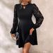 European And American Cross-border 2026 New Elegant Women's Black Round-neck Lace Splicing Long-sleeve Lantern Sleeve_ecoleips.com