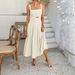 Women's Solid Color High Waist Spaghetti Strap Dress_ecoleips.com