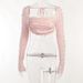 Knitted Beaded Square Neck Long Sleeve And Short Set Spring Women's Fashion Sexy Crop Top Skirt_ecoleips.com