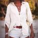 Women's Solid Color Cotton Linen Loose Three Quarter Sleeve Shirt European American Style New_ecoleips.com