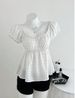 K New Polka Dot Bubble Sleeve Top Printed Round Neck Slimming Short Sleeved T-shirt For Women. No Necklaces Or Other Accessories_ecoleips.com