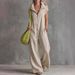 Summer Linen Jumpsuit Loose Fitting Pocketed Casual Women's Clothing European American Style for Export Cross Border Trade 2026_ecoleips.com