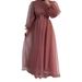 Women's Clothing Spring New Half High Neck Mesh Elegant Slim Lantern Sleeve Dress Women_ecoleips.com