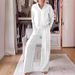 Women's Clothing New Casual V Neck Long Sleeved Loose Top Wide Leg Pants Two Piece Set_ecoleips.com