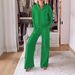Autumn And Winter V-Neck Long Sleeve Loose Solid Color Women's Fashion Slacks Suit_ecoleips.com
