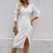Autumn/Winter Women's V-Neck Collar Sweater Dress With Split_ecoleips.com