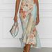 Floral Print Off-Shoulder Midi Dress – Bohemian Ruffle Sleeve High Waist Maxi Dress Comfortable Stretch Polyester_ecoleips.com