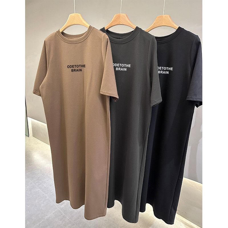 Summer Fashion Trendy Letter Print Short Sleeve Large Size Women's Loose Long Dress Dress Top_ecoleips.com