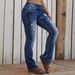 Women's Trendy Distressed Whiskered Stretchy Mid-Rise Straight Leg Denim Jeans Casual Solid Color Spring/Autumn Summer Wear_ecoleips.com