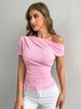 Pure Wind Oblique Shoulder Short-sleeved T-shirt Women's Summer Design Sense Slim-fit Off-shoulder Clothing Looks Thin_ecoleips.com