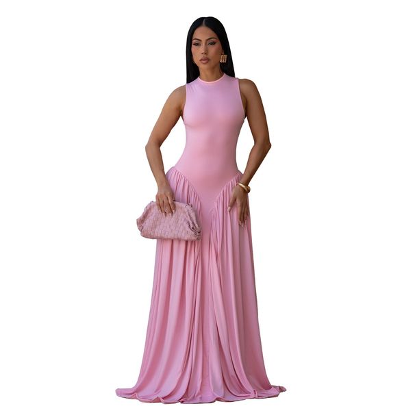 Elegant Solid Color Women's Dress Fashion Sleeveless round Neck Clothing_ecoleips.com