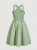 Midi Dress Spring Summer Women Light Green Cross Back Smocked Bust Flowy Casual Chic Vacation Beach Dress_ecoleips.com
