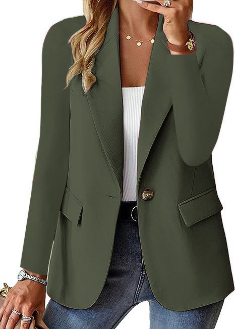 Women's Long Sleeve Solid Color Blazer Cardigan V-Neck Office Casual Lightweight Jacket Fashion Trends_ecoleips.com