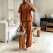 European And American Fashionable And Elegant V-neck Loose Short Sleeved Top And Wide Leg Pants_ecoleips.com