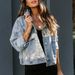 Women's Patchwork Snake Print Denim Jacket, Vintage Washed Distressed Cropped Jean Coat, Long Sleeve Button Down Casual Outerwear For Daily Streetwear_ecoleips.com