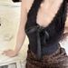 Purely Sensual Lace V-neck Halter Top With Built-in Bra Pads, Integrated Inner Wear, Beautiful Back, Sexy For Outerwear_ecoleips.com