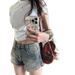 High Street Summer New Style Girl American Retro Denim Design Shorts, Niche High-waisted Slimming Hot Pants For Petite_ecoleips.com