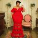 Plus Size V Neck Evening Dress See Through Fashion Bell Sleeves Sexy Independent Site Dress_ecoleips.com