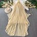 Women's Clothing Rhinestone Studded V Neck Hooded Dress Bell Sleeve Long Chiffon Asymmetrical Elegant Export Grade_ecoleips.com