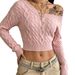 Off The Shoulder Cable Knit Sweater Short Crop Top Slim Fit Hot Girl Women's Clothing_ecoleips.com