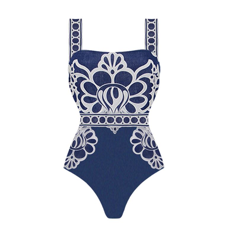 Women's National Style Printed One-Piece Swimsuit - Floral Ethnic Design Bathing Suit_ecoleips.com