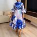 Women's Clothing Elegant Printed Women's Dress With Lantern Sleeves Slim Waist Party Wear_ecoleips.com