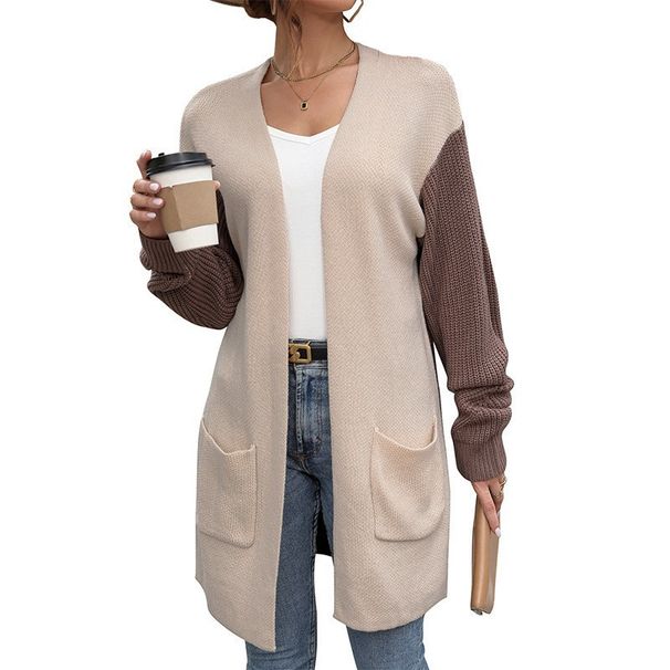 Autumn Women's Long-Sleeved Color-Block Sweater Cardigan Jacket_ecoleips.com