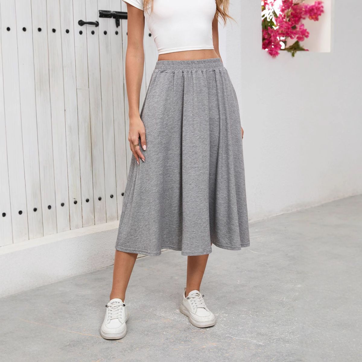 2025 Solid Color Casual Commuter Loose Splicing U-Neck Tank Top Drop Dress_ecoleips.com