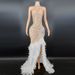 Women's Clothing High Quality Long Sleeve Rhinestone Dress Split Club Luxury Feather Long Dress_ecoleips.com
